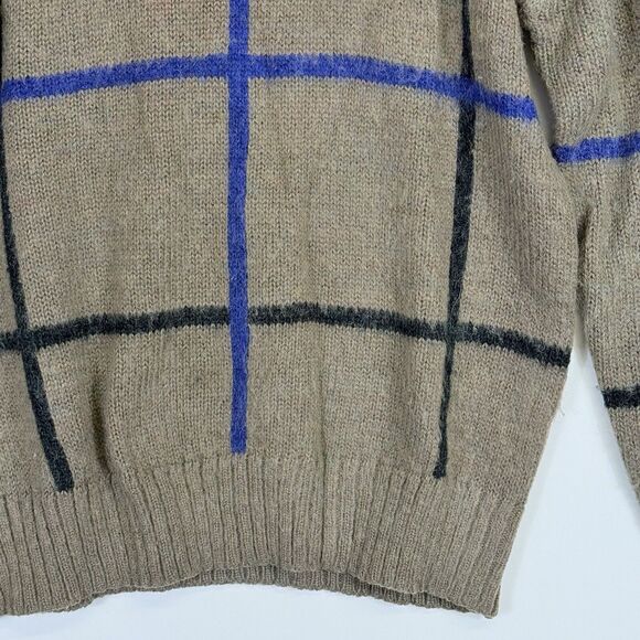 Adam Sloane Vintage Brown Blue Square Mohair Blend Pullover Sweater Men's Medium - Picture 3 of 5